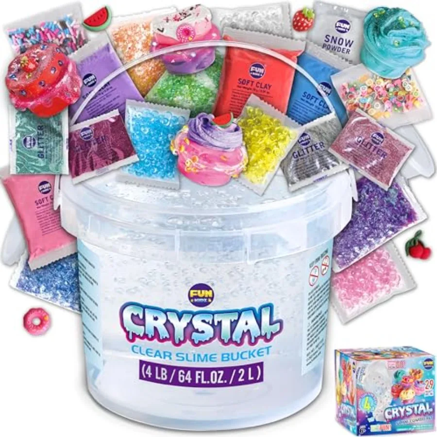 

4 LB Huge Glassy Clear Slime Bucket Toy for , FunKidz 64 FL OZ Premade Big Crystal Slime Pack Gift with 29 Sets Add-ins Jumbo S