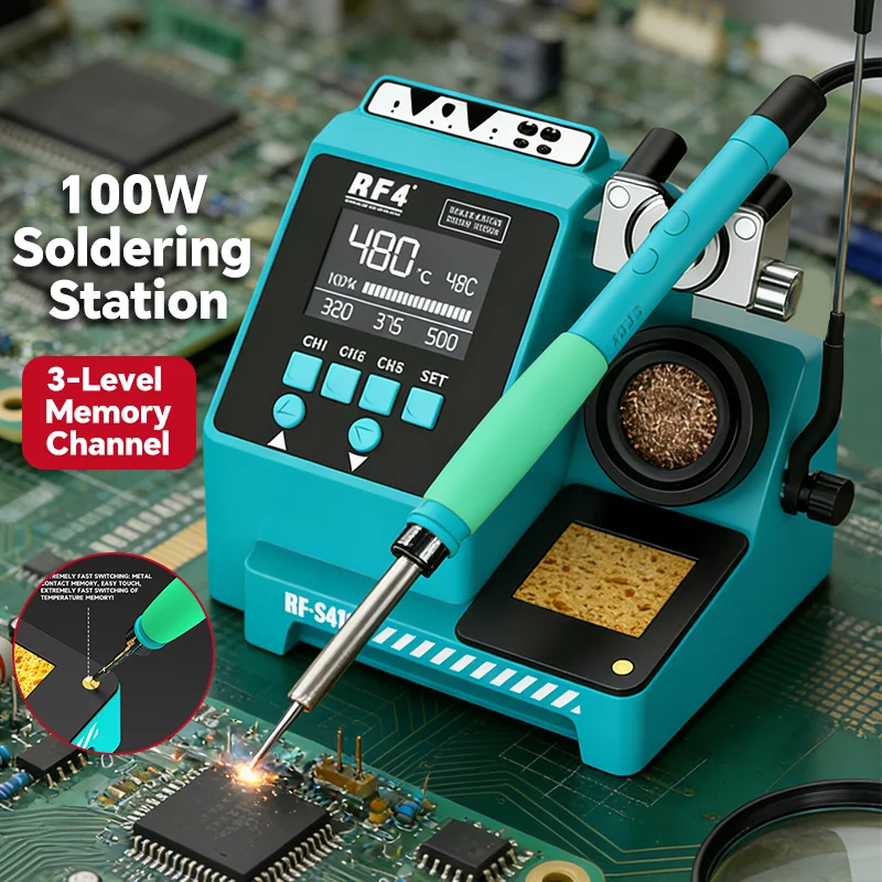 

RF4 RF-S410 Digital Welding Soldering Station 100W - Fast Temp Switching Anti-Static for PCB Precision Repair Tool