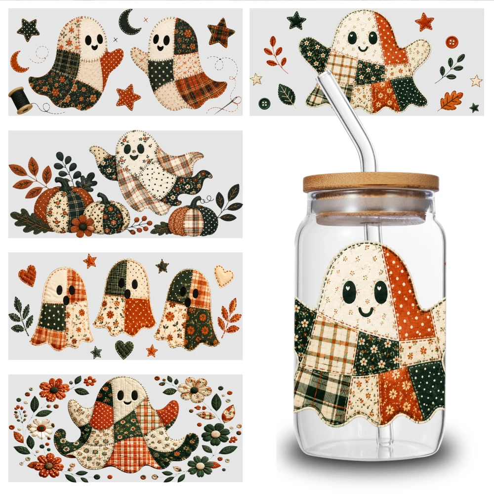 5 Sheets Patchwork Ghost UV DTF Stickers Transfer Sticker Decal DIY Water Bottle Glass UV DTF Transfer Stickers for Glass Cups