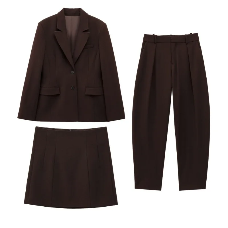 

Elegant Lapel Blazer Skirt Set Women Casual Slim Long Sleeve Single Breasted Pocket Solid Mini Skirt 2025 Fashion Lady Outfit