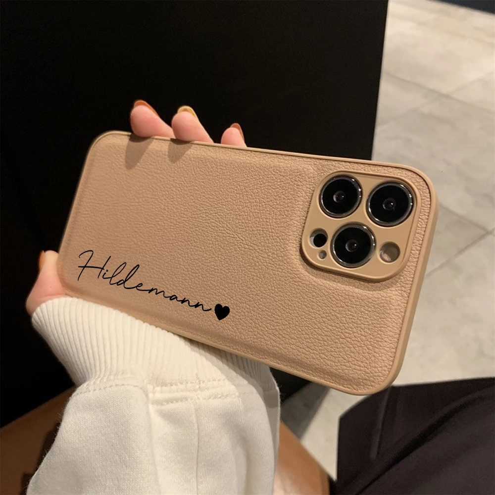 Funda de cuero PU personalizada con nombre y corazón para iPhone 15, 14, 13, 12, 11 Pro Max, XS, XR, 7, 8 Plus, funda de lujo para iPhone 15 Pro