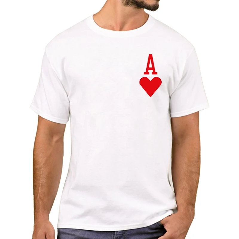 Fashion Ace of Hearts Printed Men T-Shirt Cool Poker Ace  Short Sleeve  Boy Tee