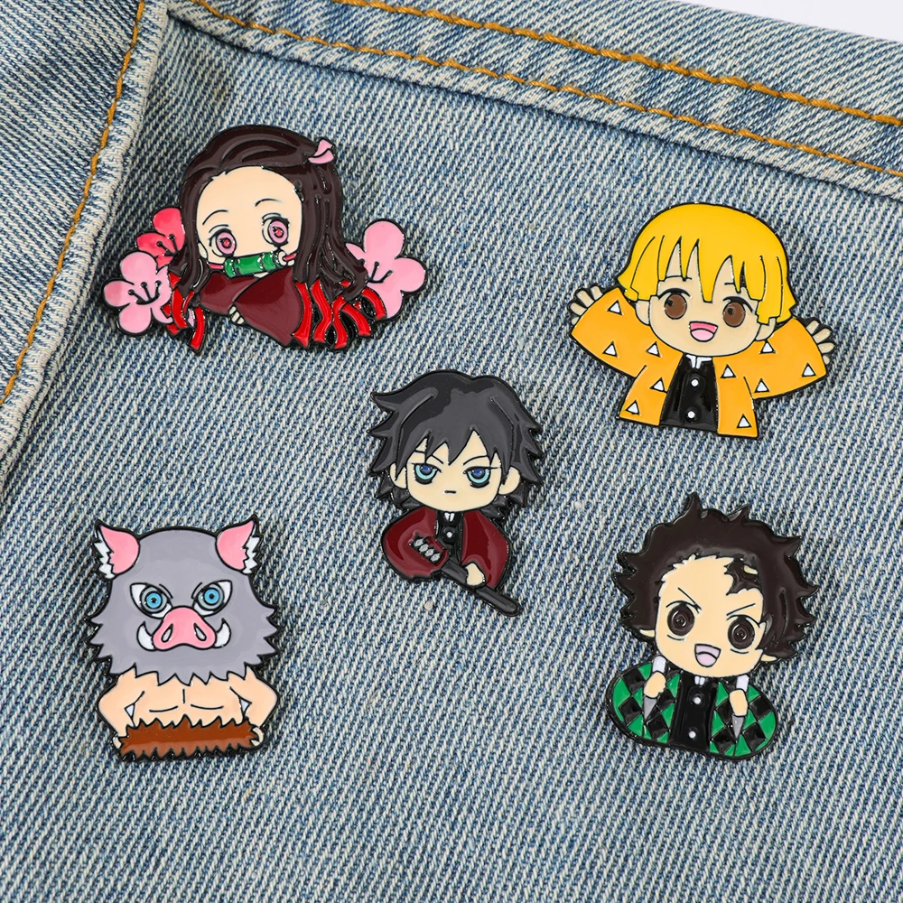 5 Piezas ​ ​ Broche de esmalte de moda con diseño de personaje de anime Battle Shonen, insignia metálica para mochila, ropa, joyería, accesorios, regalo