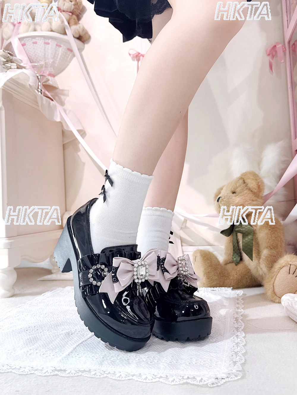 日本の靴クリップスウィートマイン量産秋ローファーパールリボンラインストーン手作り靴装飾DIYアクセサリー