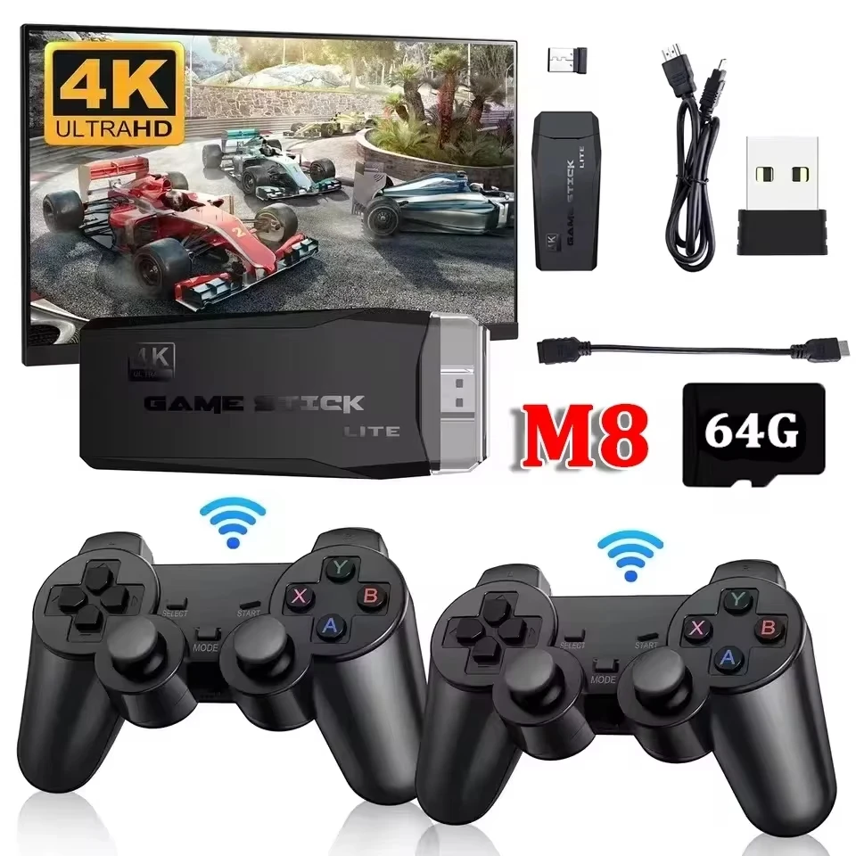 Video game console 2.4G wireless controller 4K high-definition game stick 64GB 20000+games retro games children's Christmas gift