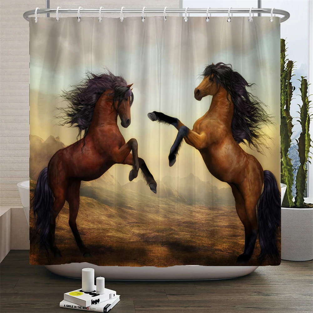 Running Horse Animal Shower Curtains Bathroom Curtain With Hooks Waterproof 3d Bath 180*180 Creative Personality Shower Curtain