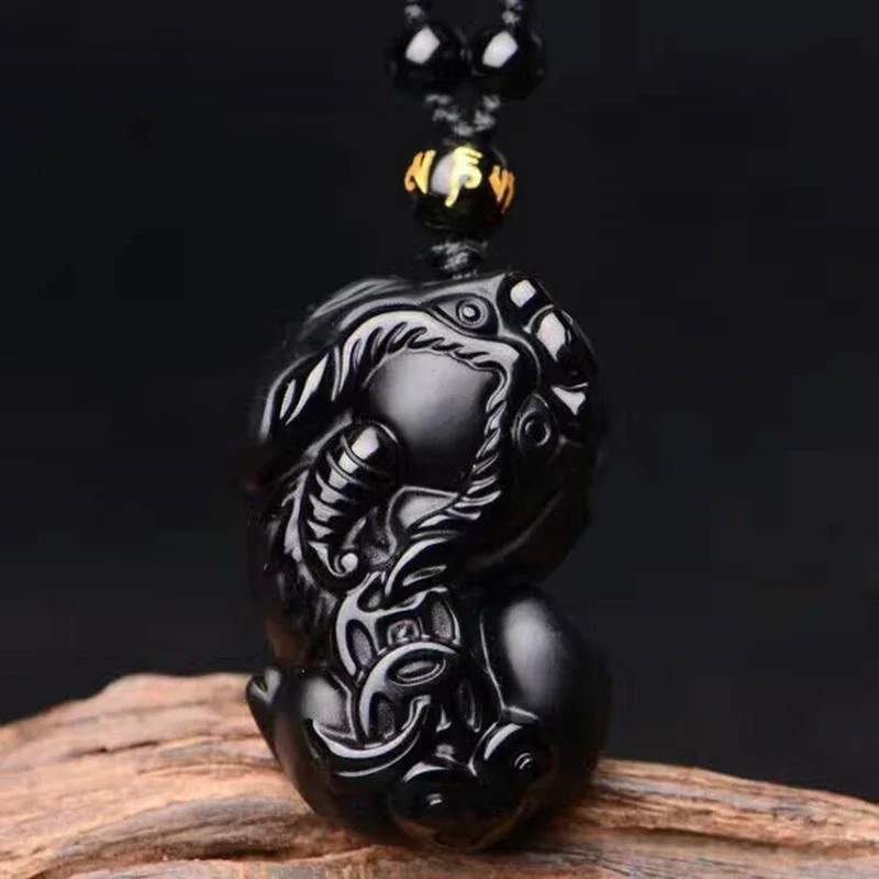 Natural Obsidian Pixiu Pendant Jewelry Fine Jewelry Lucky to ward off evil spirits Auspicious Safety  Amulet Pendant Jewelry