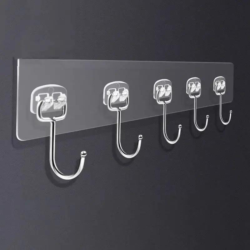 3/4/5/6 Row Transparent Wall Hooks Strong Adhesive Door Wall Hangers for Kitchen Bathroom Towel Clothes Key Holder Organizers