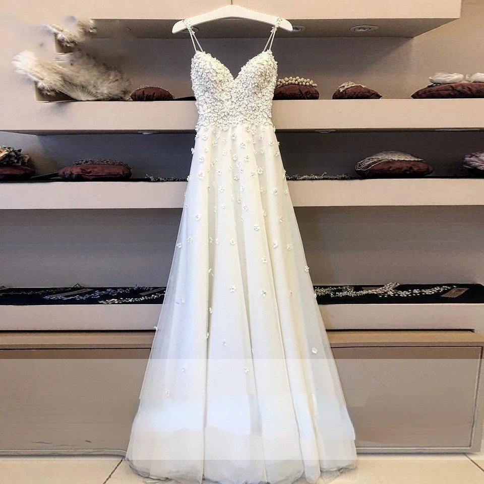 Vestido de novia largo con tirantes finos, prenda elegante con estampado de flores en 3D, longitud hasta el suelo, talla grande