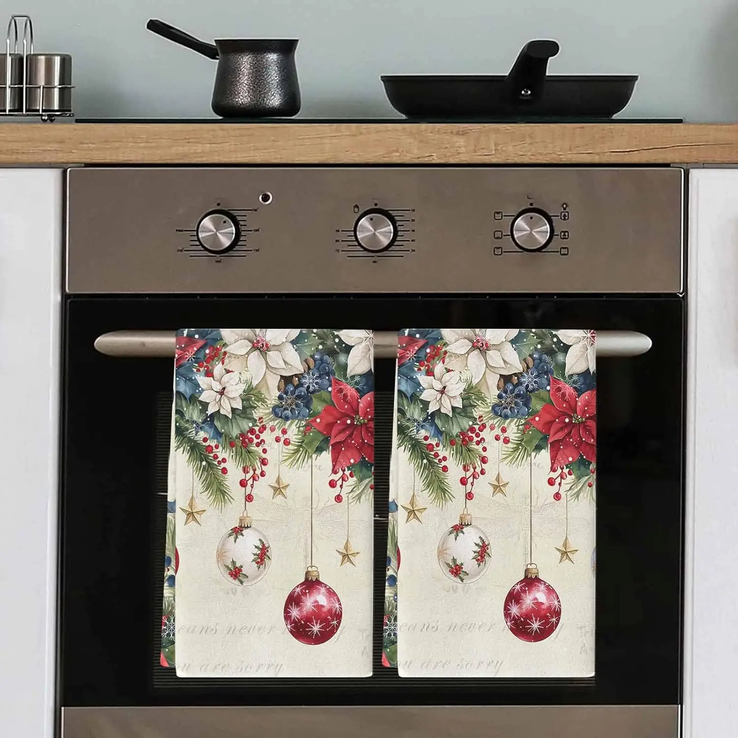 

Рождественские шары Holly Berry Red Poinsettia, кухонные полотенца для посуды, чистящие средства, впитывающие полотенца для рук, набор украшений Navidad