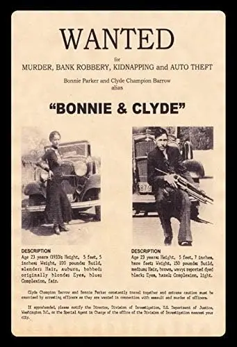 Bonnie & Clyde Poster Custom Metal Sign 8X12in-Bar Cafe Restaurant Home Decor