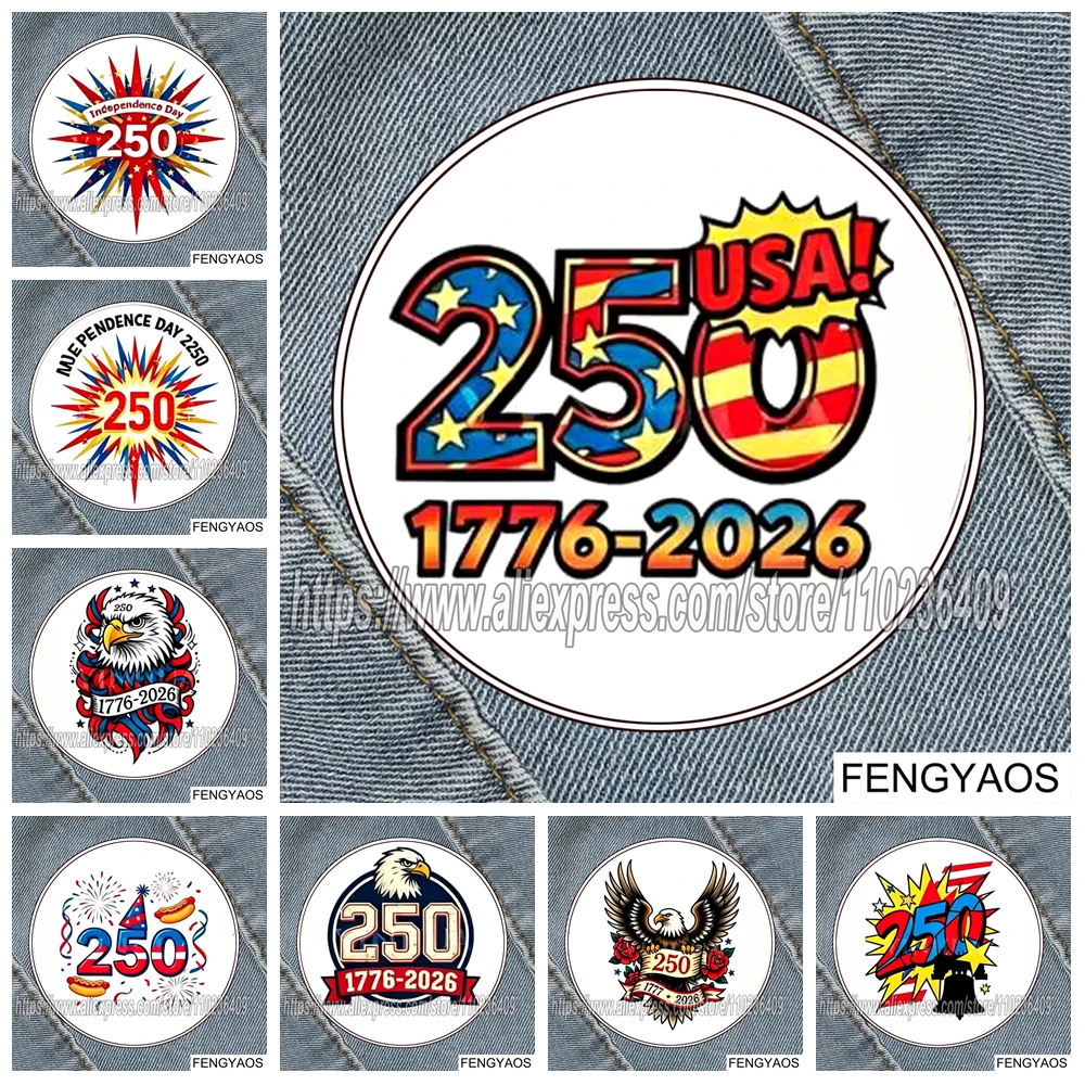 Stainless Steel American Independence Day Brooch Souvenir Gift 250th Anniversary of The United States Badge