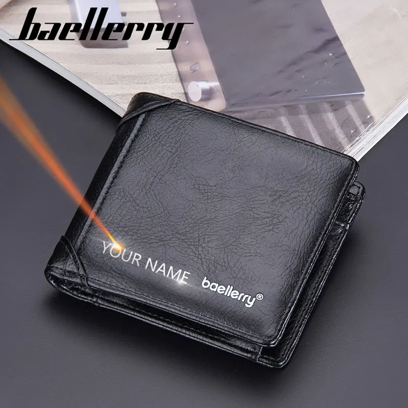 

Новые короткие мужские кошельки Baellerry с выгравированным названием, роскошные мужские кошельки в стиле ретро, Классический брендовый мужской бумажник с держателем для фото