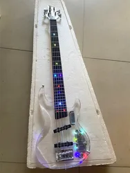 High quality acrylic transparent crystal Plexiglas 5 string electric bass color LED lights Free shipping