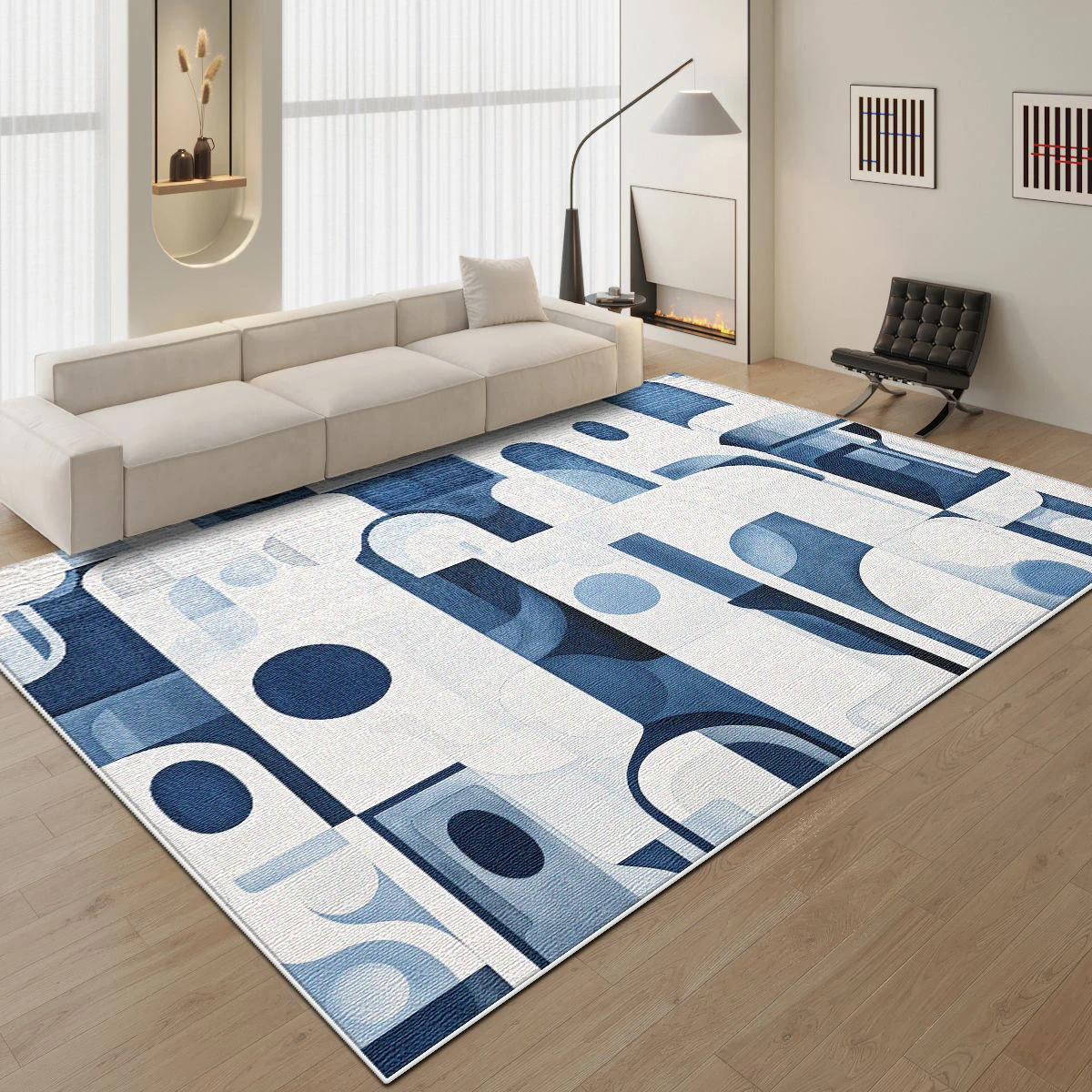 Modern Fashion Blue Rugs Fluffy Living Room Large Area Rug Antiskid Minimalism Room Decoration Home Bedroom Carpet Mat Bedside