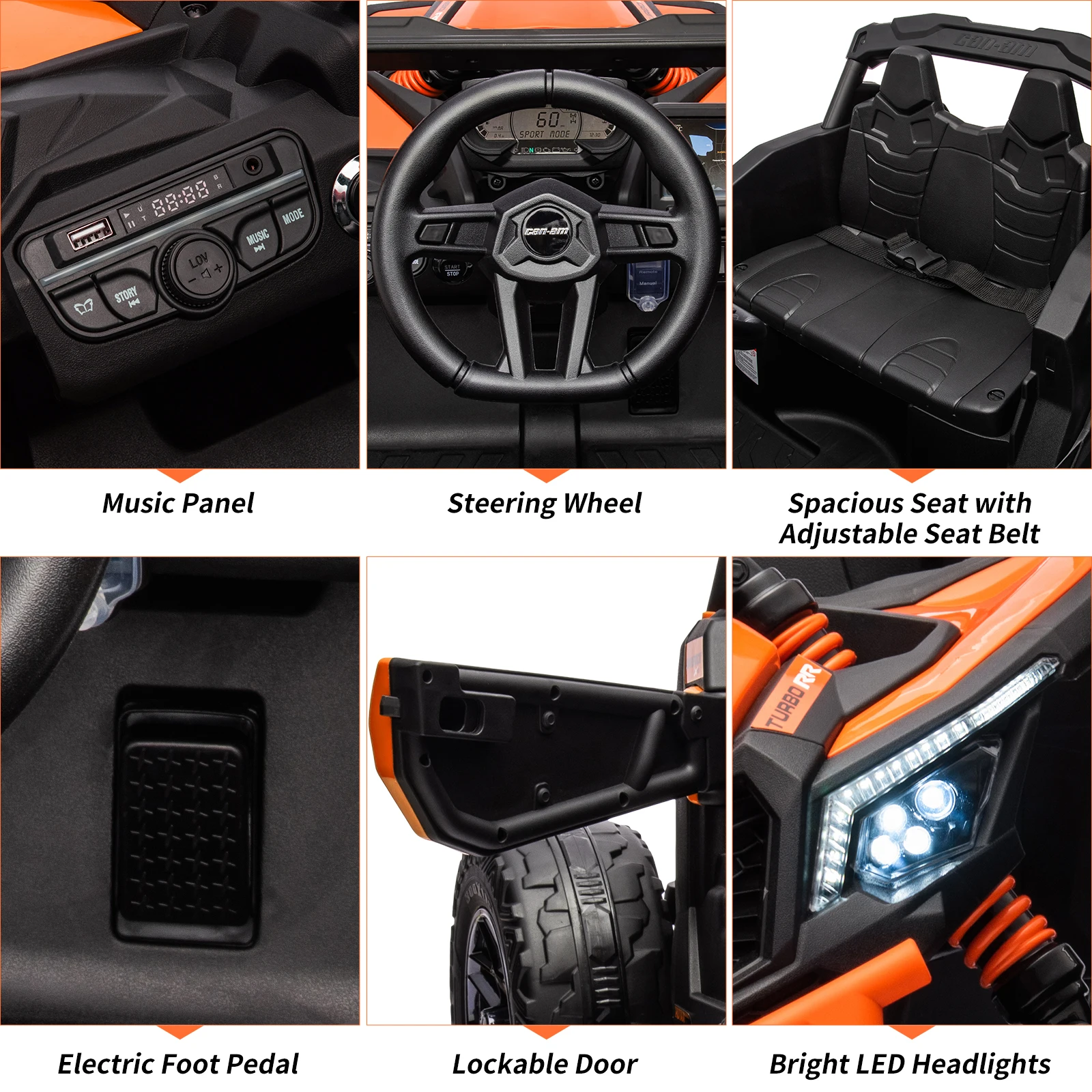 Voiture UTV 12V, voiture UTV électrique tout-terrain Can-Am sous licence, camion pour enfants avec télécommande, grand siège, musique, LED, jouet