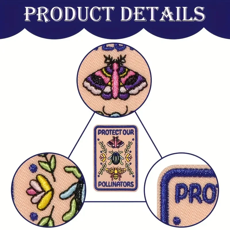 1PC Protect Our Pollinators Embroidered Patch Insect Nature Badge Gift Iron On Patches For Clothes Cap Bag Jacket Trucker Hat