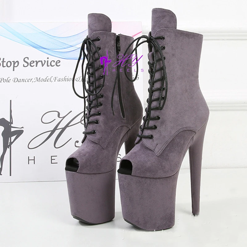 

Sexy Suede Platform Ankle Boots Open Toe Fetish 20cm/8Inches Nightclub Stripper Heel Fashion Women Exotic Pole Dance Shoes