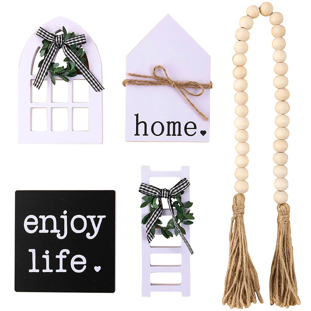 

1 set Farmhouse Wooden Beads Signs Kitchen Rustic Tiered Tray Decor Farmhouse Kitchen Decor Adornments Home Gifts
