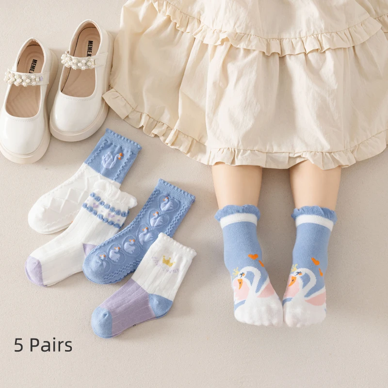 

Girls' Socks Pure Cotton Children's Cute Blue Sky Goose Mid tube Socks Girls' Baby Soft Socks Four Seasons