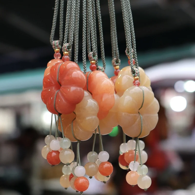 

Natural Jade Aventurine Green Yellow Aventurine Jades Pumpkin Butterfly Pendant Golden Silk White Jade Men and Women Necklace Ja