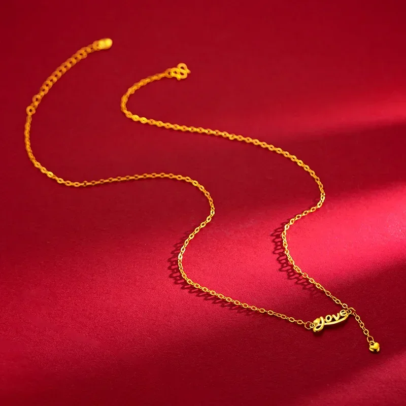 

9999 Real Gold 24K Sweet Fashion Letter Love Clavicle Necklace Simple and Generous Set Chain Women's Valentine's Day Gift