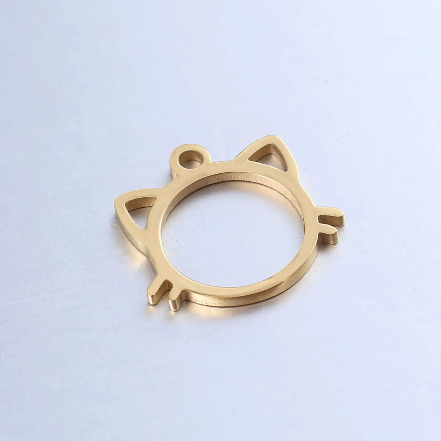 5pcs/Lot Stainless Steel Gold Color Plated Hollowed-out Lovely Cat Charm Pendant For DIY Necklace Jewlery Making Accessories