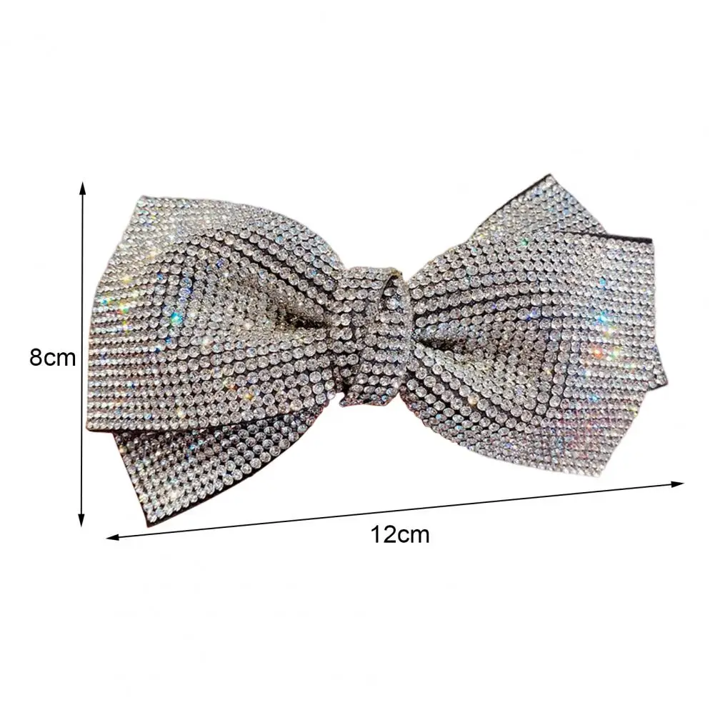 Bow Hairpin Non-Slip Anti-fall Stable-fixed Strong Grip Anti-crack Shiny Rhinestone Spring Clip Hair Barrette Daily Wear Supply