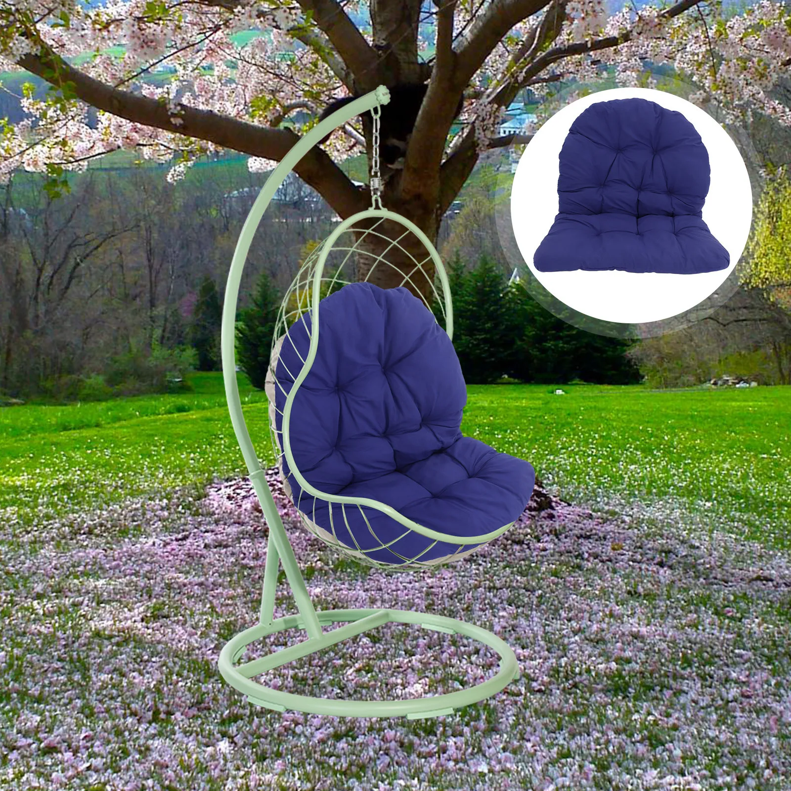 سلة معلقة وسادة كرسي سميكة عالية الكثافة رغوة مقاوم للماء مقاومة للأشعة فوق البنفسجية في الهواء الطلق البيض سوينغ صالة وسادة للمقعد الروطان #1