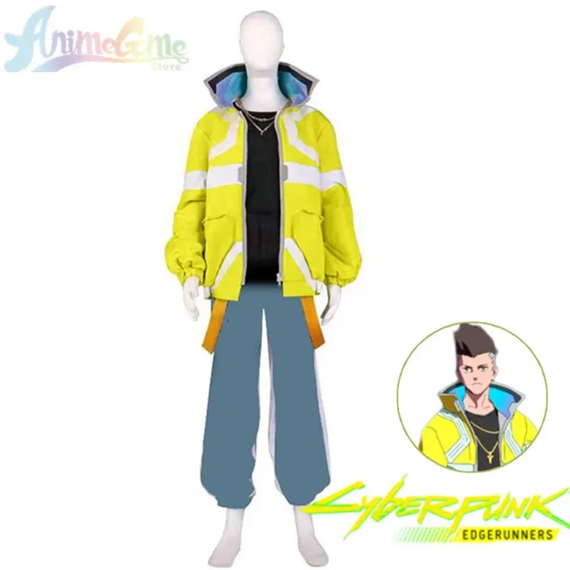 David Martinez Cosplay Cyberpunk Edgerunners Costume Cosplay Parrucca Colletto alla coreana Giacca con cappuccio Cappotto con cerniera Punk Halloween per uomo