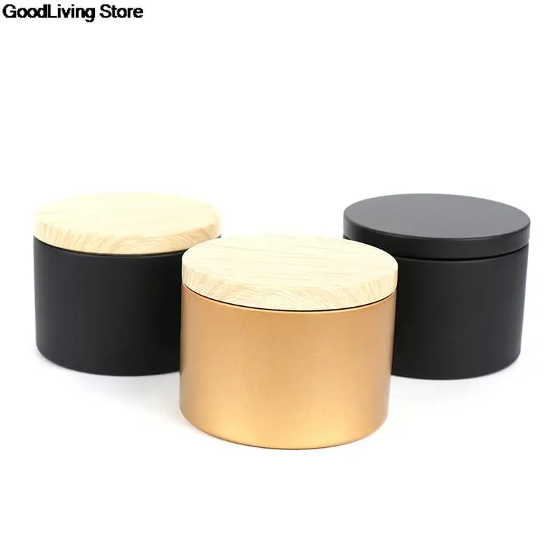 DIY Candle Making Jars Tinplate Empty Round Storage Cosmetic With Wood Grain Lids Dia 8cm Pot Tea Box Candy Tin Box Case New 1PC