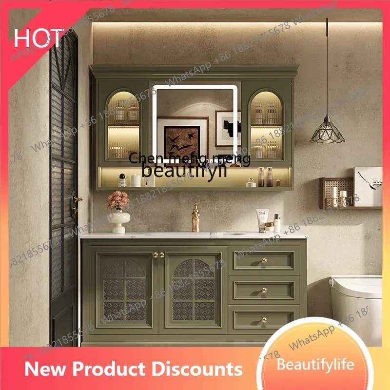 s8350 French retro floor-to-ceiling bathroom cabinet combination bathroom rock slab hot bending integrated basin washstand