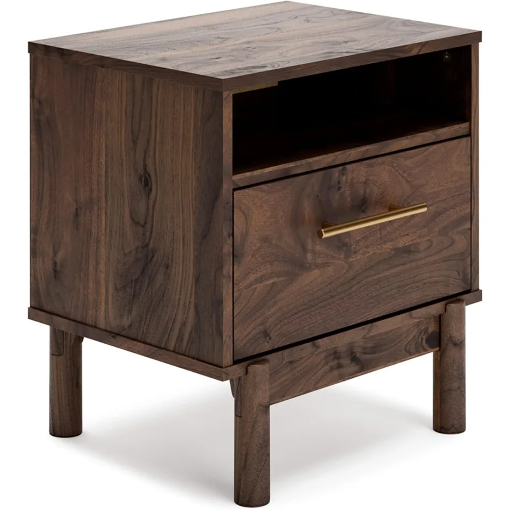 

Calverson Modern 1 Drawer Nightstand with Open Cubby, 21.18" Tall, Dark Brown