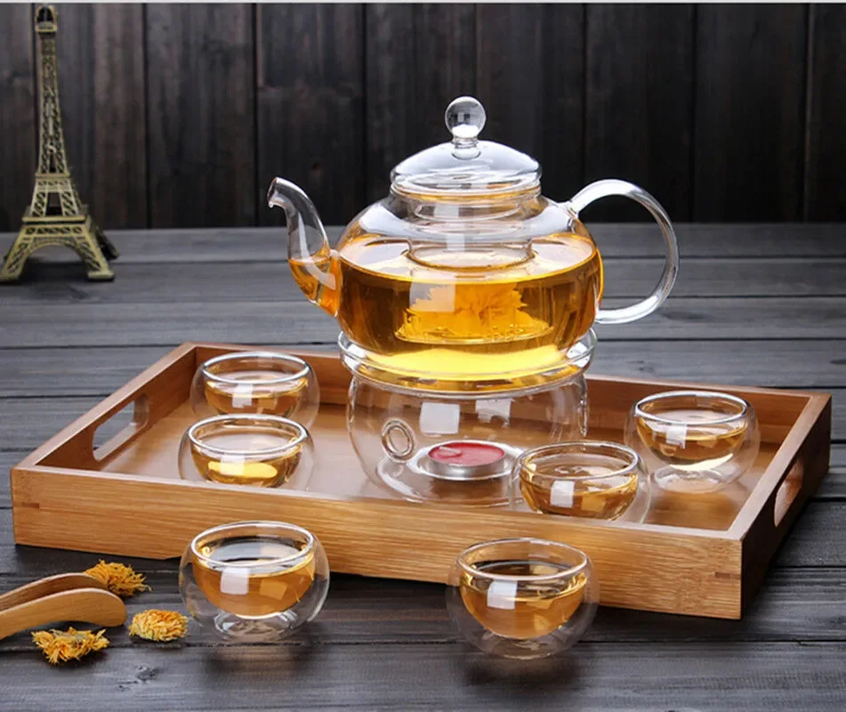 Tea Set High Borosilicate glass Pot Infuser Coffee Leaf Herbal 6 Cups Warmer Teapot Gift Kitchen accessories Home