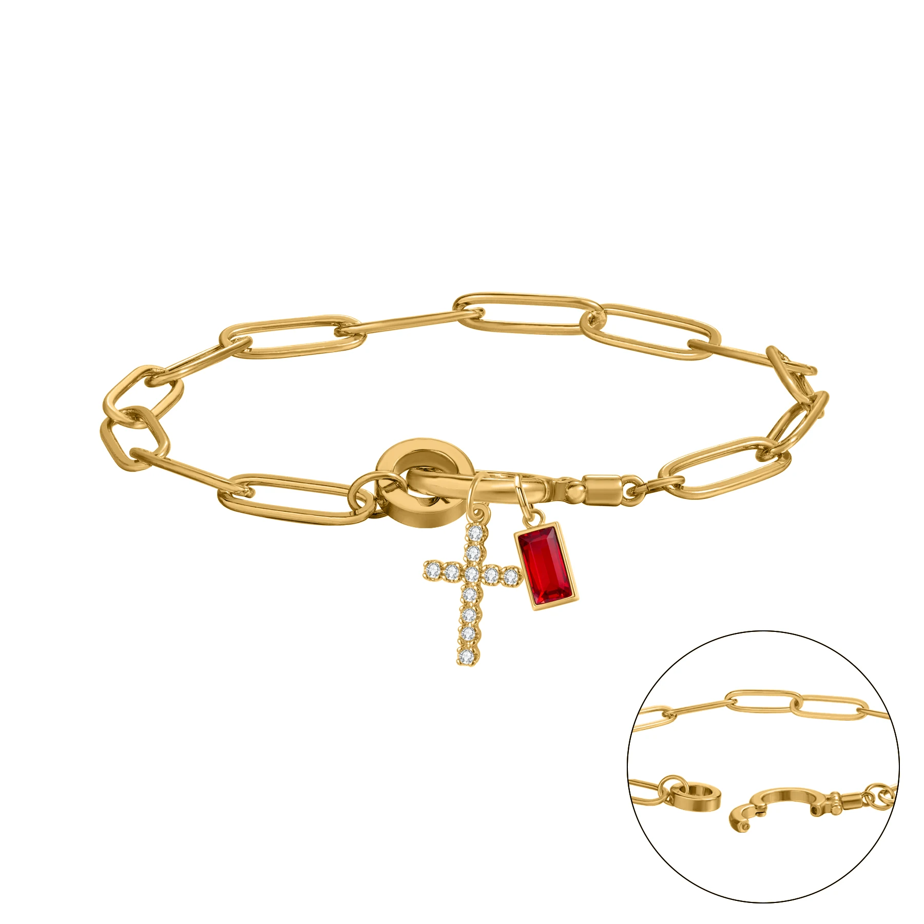 

Qitian 18k Gold Plated Paperclip Cz Cross Birthstone Bracelet Bracelet For Women Paperclip Charm Cross Bracelet Christmas Gift