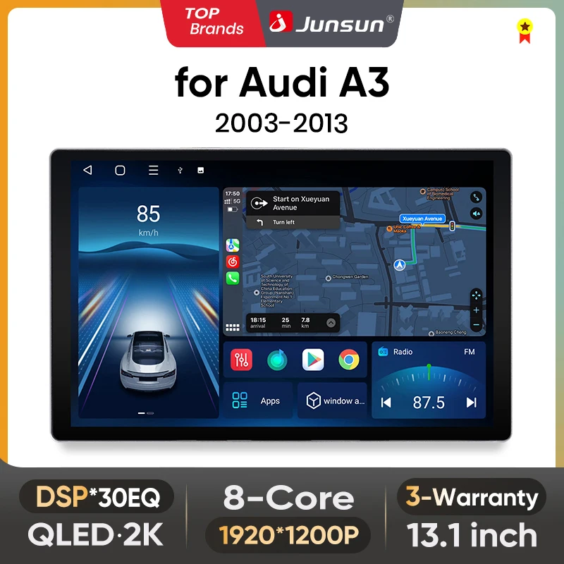 Junsun X7 PRO 11,5 Zoll 2K AI Voice Wireless CarPlay Android Auto Autoradio für Audi A3 8P 2003 - 2013 Multimedia-Autoradio