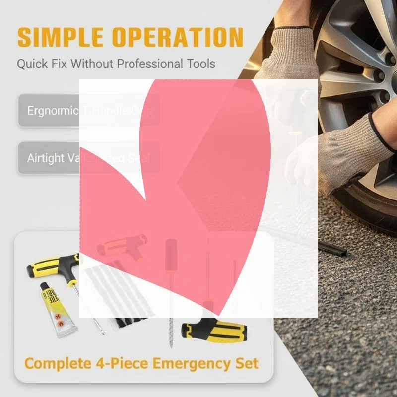 Tubeless Tire Repair Kit 4 PCS High Strength Metal ABS Tools for Car Off-Road Vehicle Emergency Tire Repair