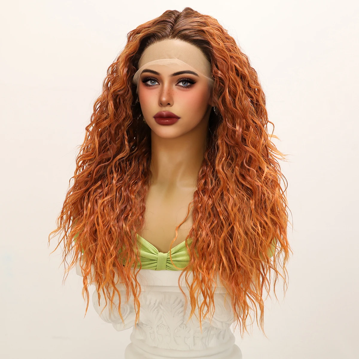 

24in Ombre Ginger Curly Hair Orange Red Wig For Women Fluffy Curly Wig For Natural Fluffiness Daily Lace Wig For Women