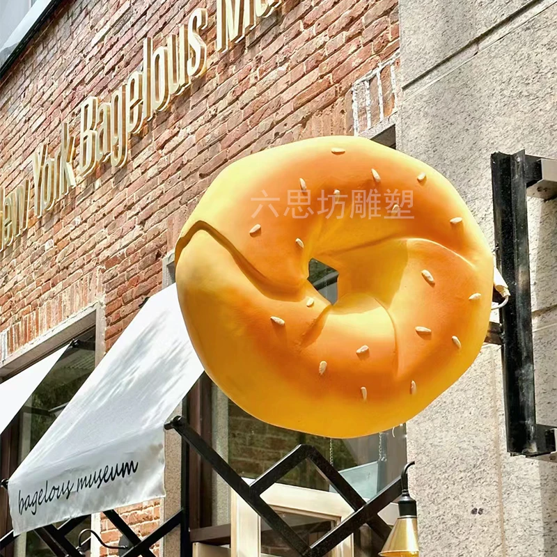 Simulation big bread model luminous bagel light box cake shop door decoration sign fiberglass sculpture customization