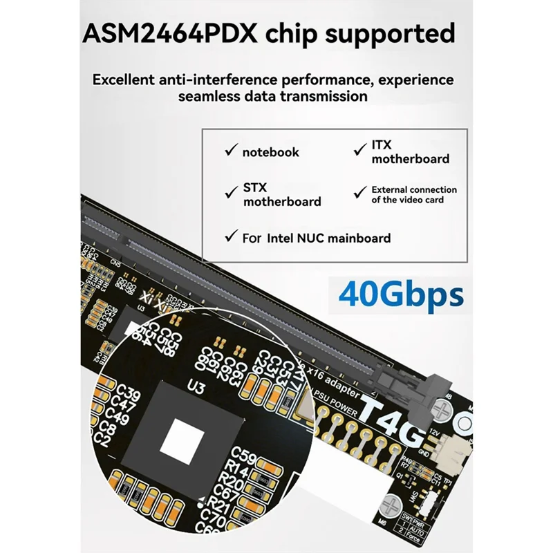 JABS-UT4G-BK7 Adaptador EGPU Externo USB4.0 Para Pcie X16 EGPU Para Thunderbolt 4/3 Pcie 4.0 X4 GPU Dock Para NUC ITX STX Laptop