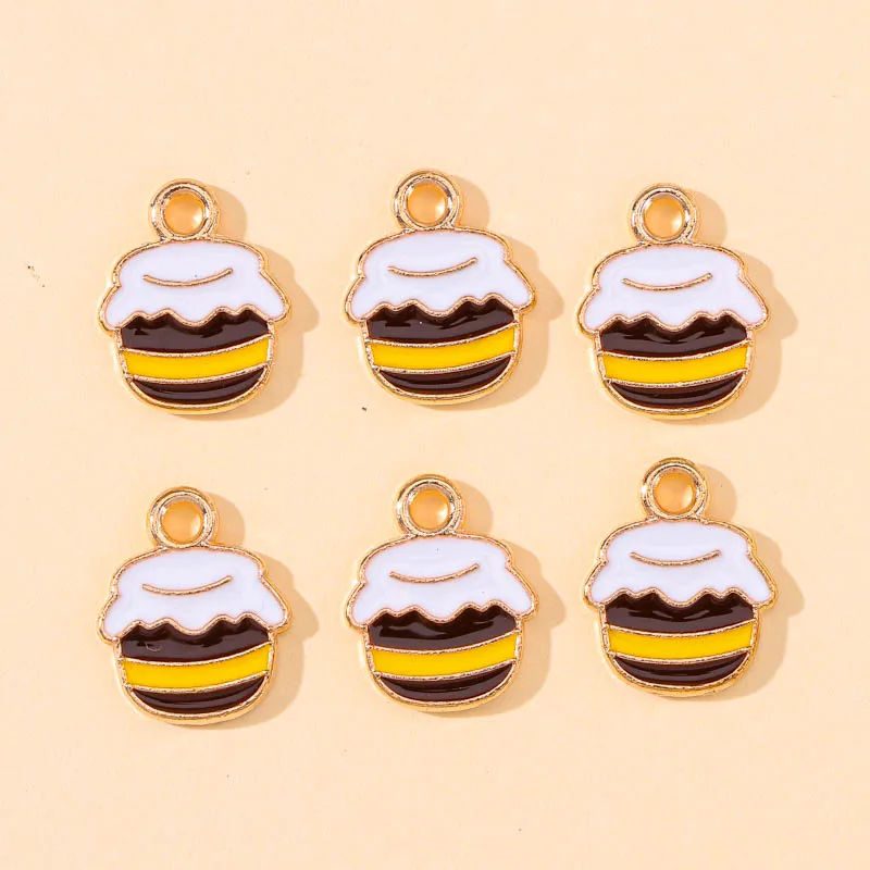 10Pcs Cute Bee Honey Jar Enamel Alloy Charm Pendants For Making Dangle Earrings Bracelets Necklaces Jewelry Accessories Findings