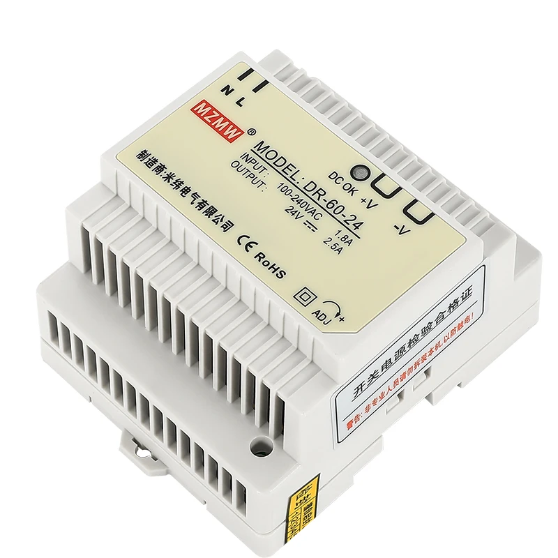 MZMW DR-30 Industrial DIN Rail Switching Power Supply DR-45 DR-60 30W 45W 60W 12V 24V AC/DC Single Output LED Lighting Power