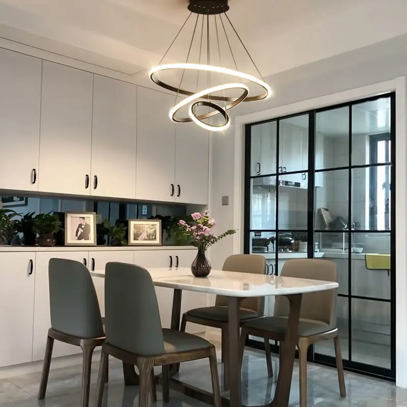 Modern Round Three-Ring Led Lustre Chandeliers For Dining Living Room Luxury Gold Black Round Ring Pendant Lamp Light decoration