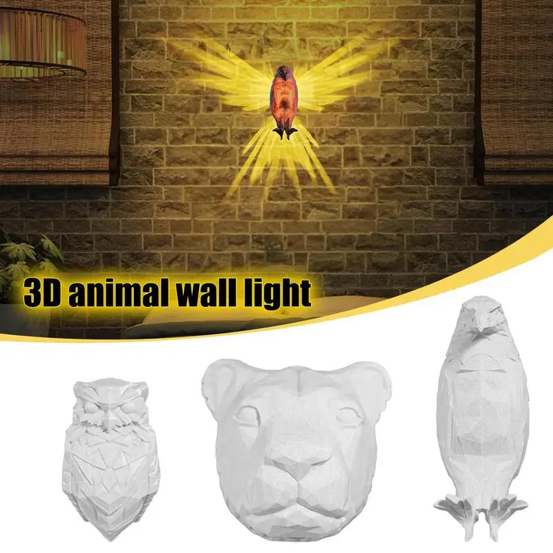 Lâmpada de parede elegante 3D com estátua animal Vivid, Modern LED Night Light, Plug na parede, Home Decor