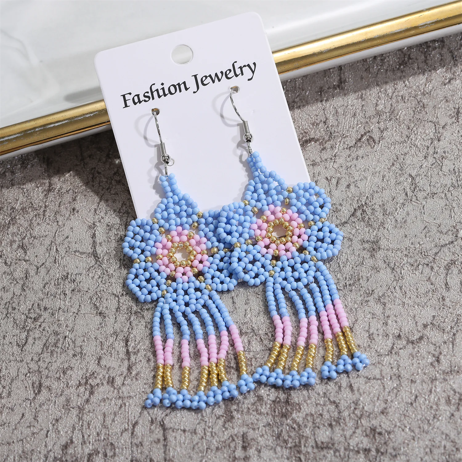 1 Pair Of Fashionable Colorful Flower Rice Bead Long Tassel Earrings With Bohemian Style For Women\'s Temperament Earrings