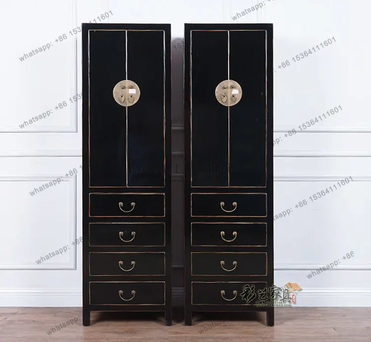 LD new Chinese antique simple paint storage flat vertical cabinet high cabinet can be customized