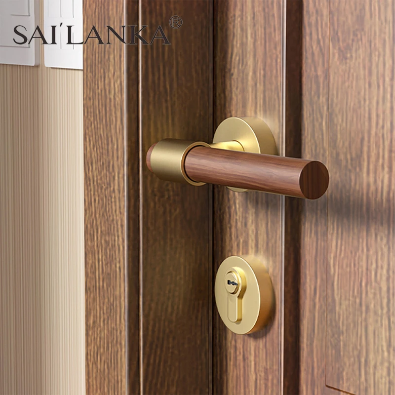 

Walnut Door Silent Door Lock Set Wood Brass Household Bedroom Bathroom Mechanical Kitchen Cabinet Storage Muebles Door Lock