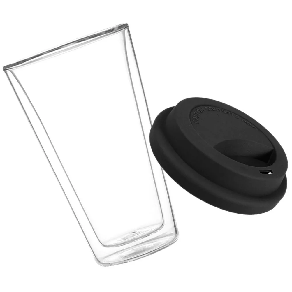 

Double Wall Glass Coffee Cup Silicone Lid Ergonomic Design for Coffee Tea Milk Juice Outdoor Drink Cups Double Wall Glass Mug