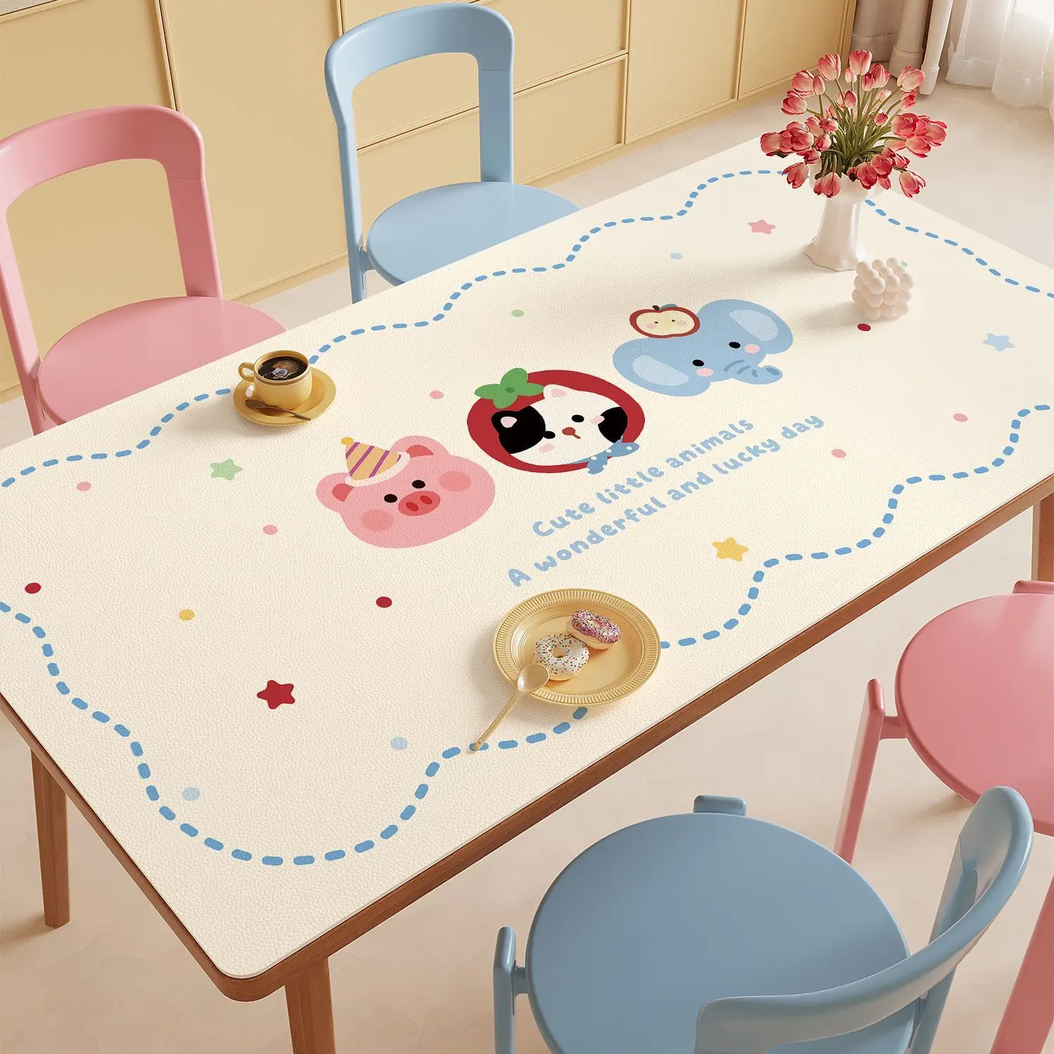 Waterproof Oil-Proof Leather Student Table Mat, Heat Resistant Placemat, Anti-Slip Easy Clean Cuttable Dining Table Cloth 2