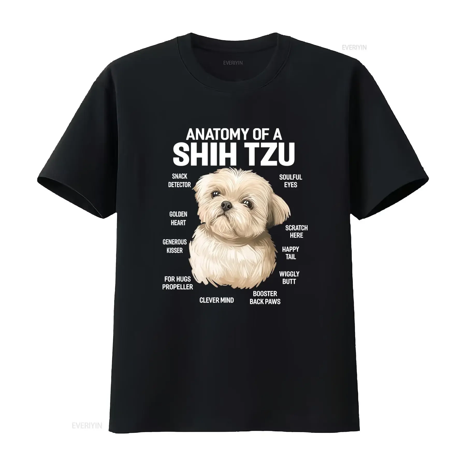 Anatomy of a Shih Tzu Dog Funny T Shirt Snack Detector Soulful Eyes Golden Heart Scratch Here Happy Tail Wiggly Butt vintage